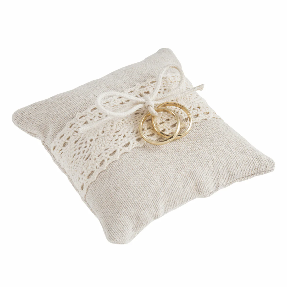 Linen & Lace Ring Cushion - 10cm x 10cm Ivory - Image 2