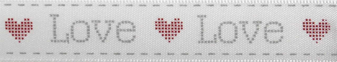 Love Grey and White Satin Ribbon - 4m x 16mm