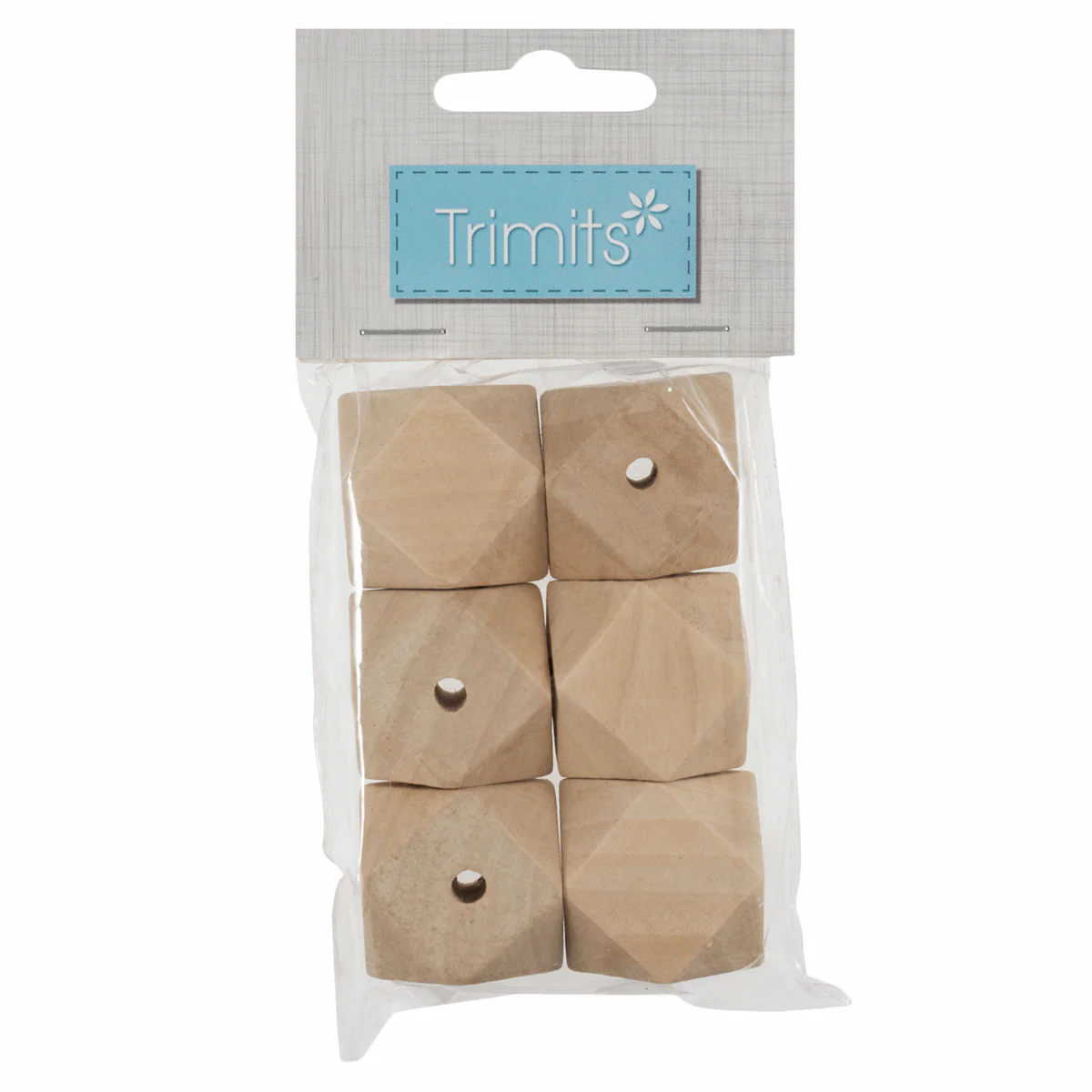 Macrame Geo Cut Centre Hole Wooden Beads x 6 - 30mm - Image 2
