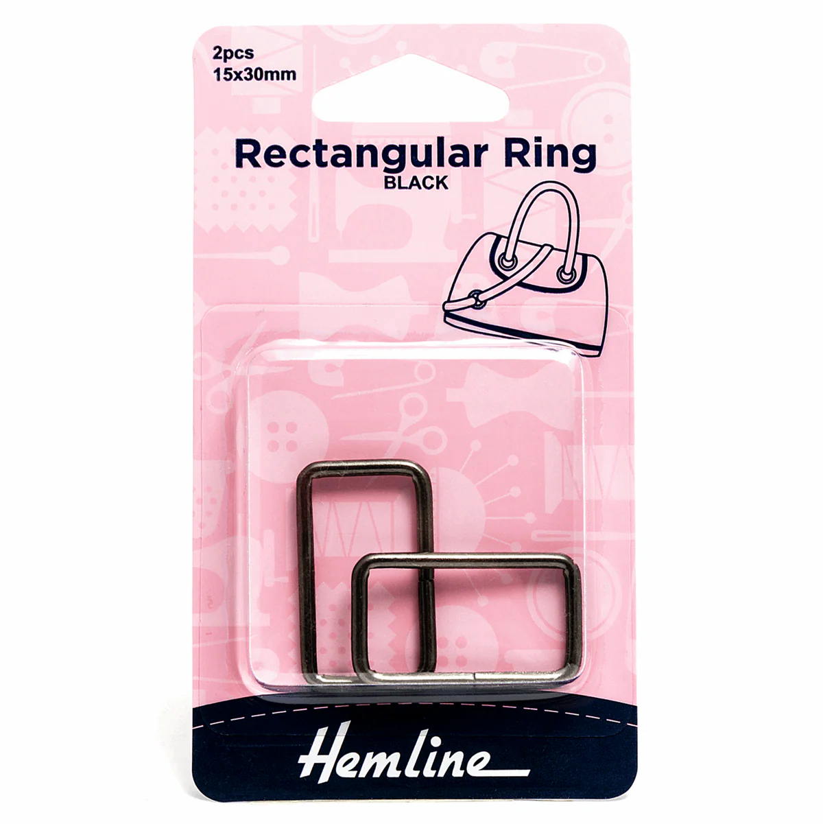 Hemline Nickel Black Rectangular Rings - 30mm (2 pack)