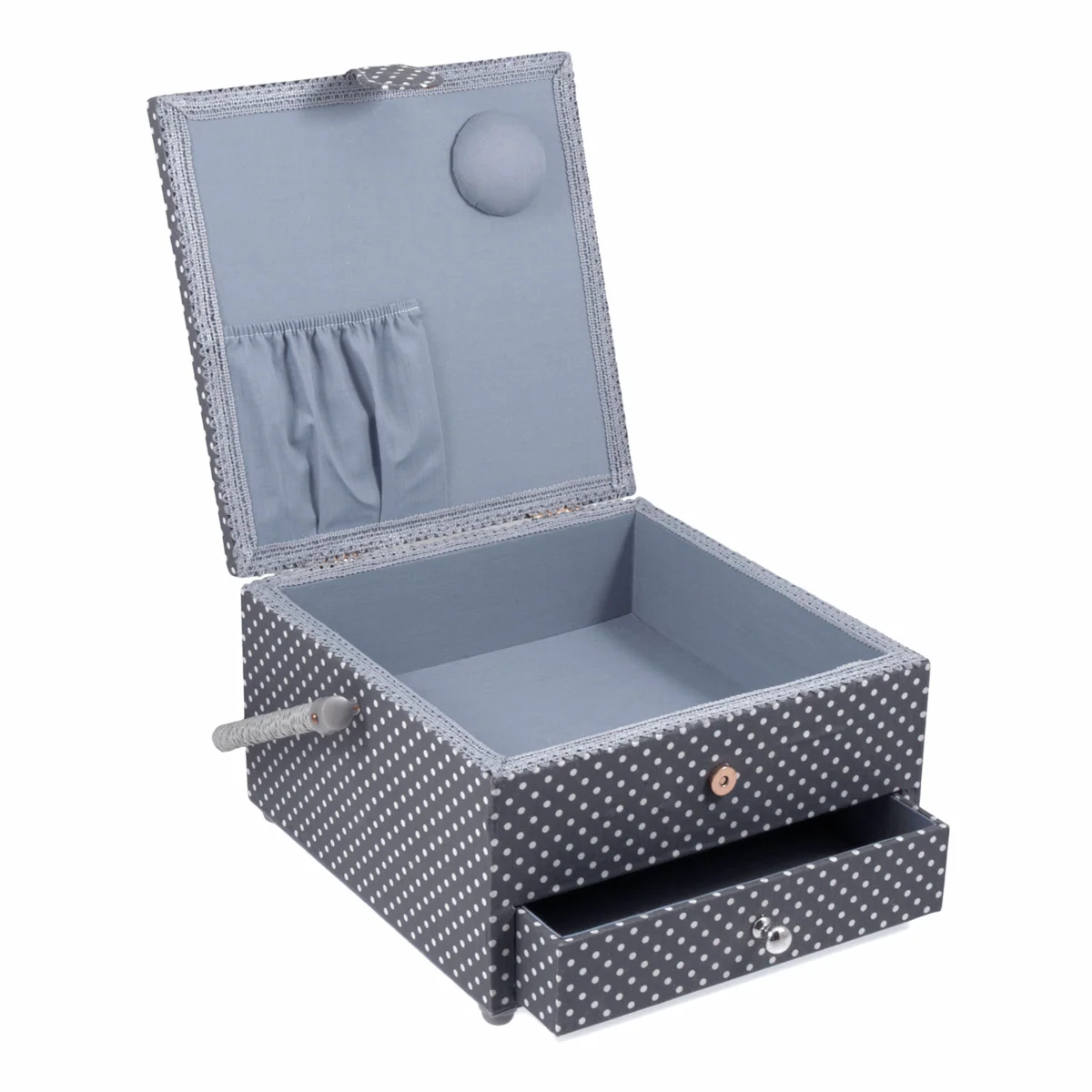Mini Grey Spot Sewing Box with Drawer - Large - Image 2