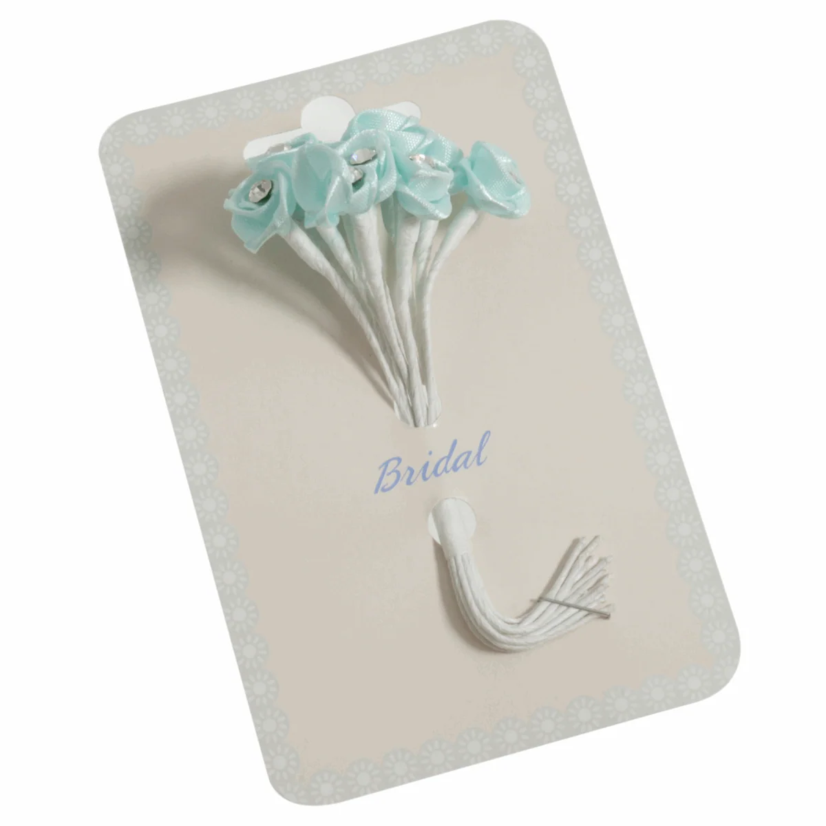 Mint Green Ribbon Rose Flower Stems with Diamante - 13mm (Pack of 12 Stems)