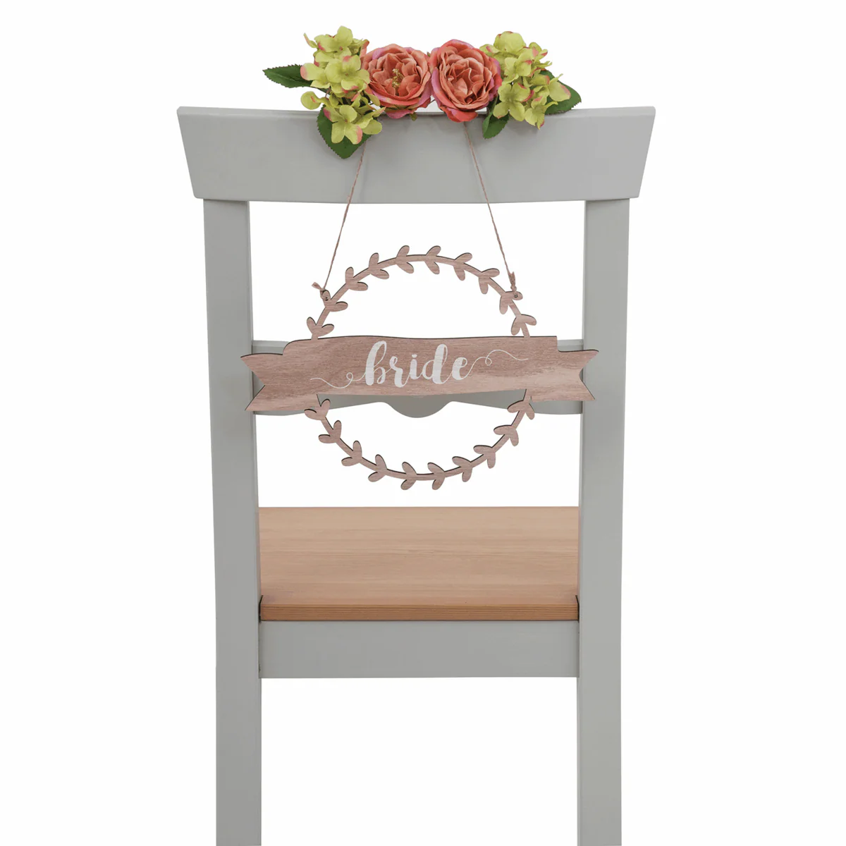 Natural Bride & Groom Chair Sign with Wreath Banner - Image 2