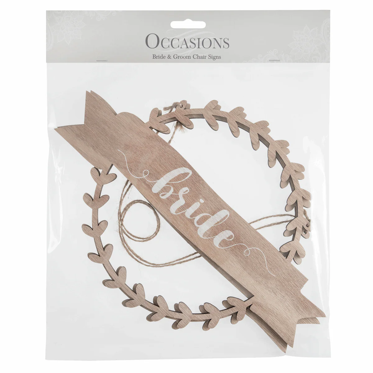 Natural Bride & Groom Chair Sign with Wreath Banner - Image 3