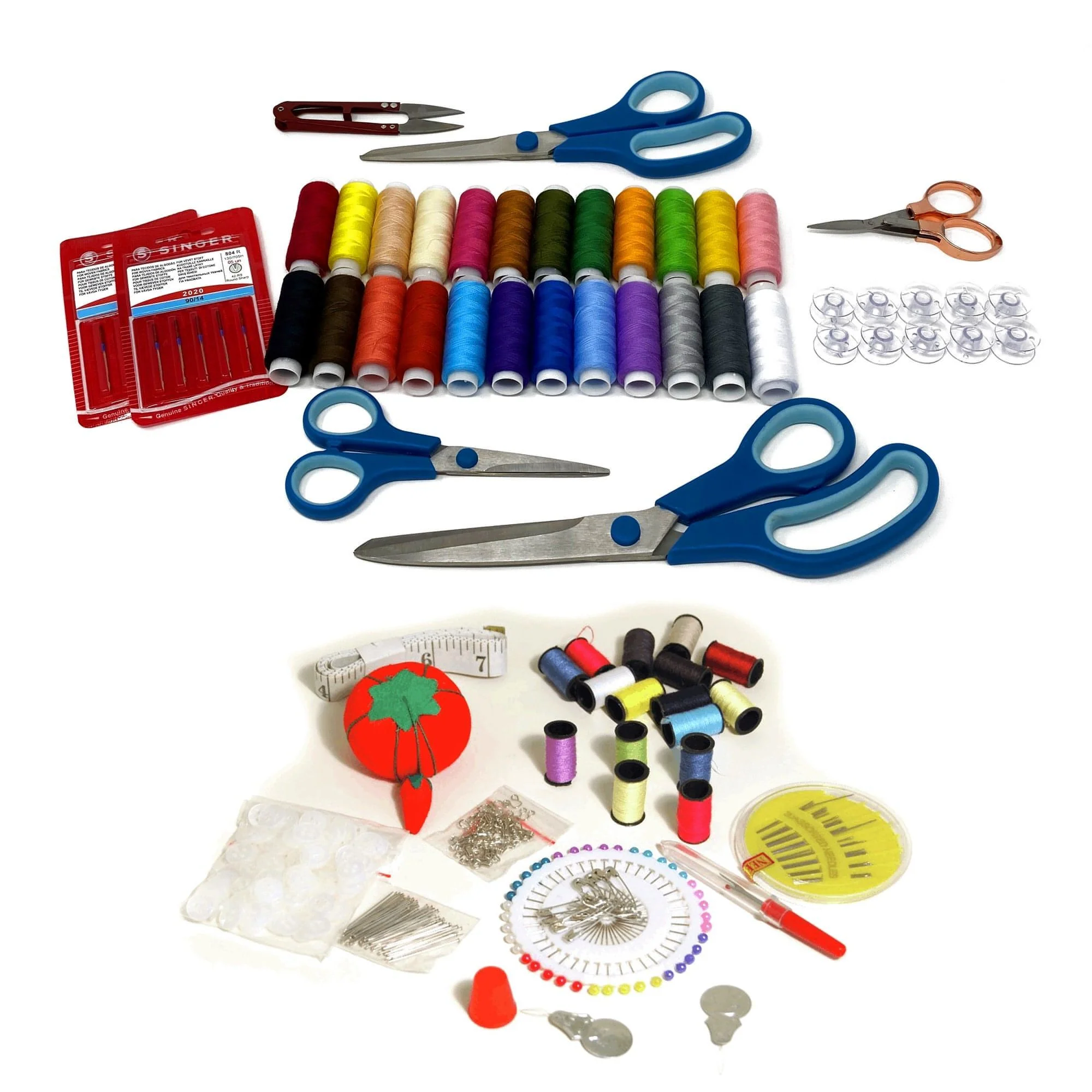 Platinum Sewing Gift Pack - 100+ pieces - Thread Set, Scissor set, Large Haberdashery Gift Set, Needle Pack, Bobbin Pack, Rose gold foldable scissors, Thread cutter