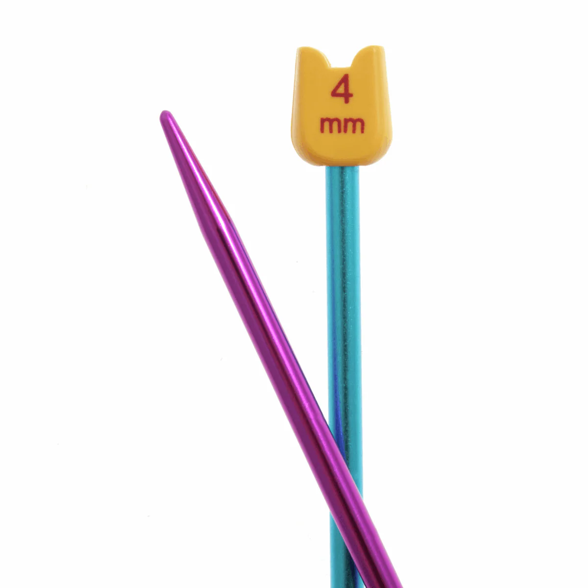 PONY Children's Coloured Aluminium Single-Ended Knitting Pins - 18cm x 4mm (Blue/Magenta) - Image 2