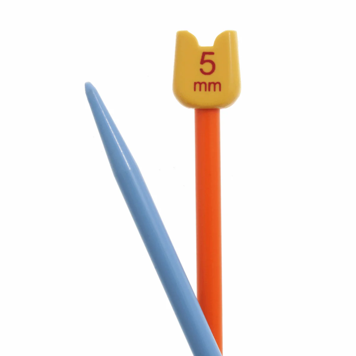 PONY Children's Coloured Plastic Single-Ended Knitting Pins - 18cm x 5mm (Orange/Blue) - Image 2