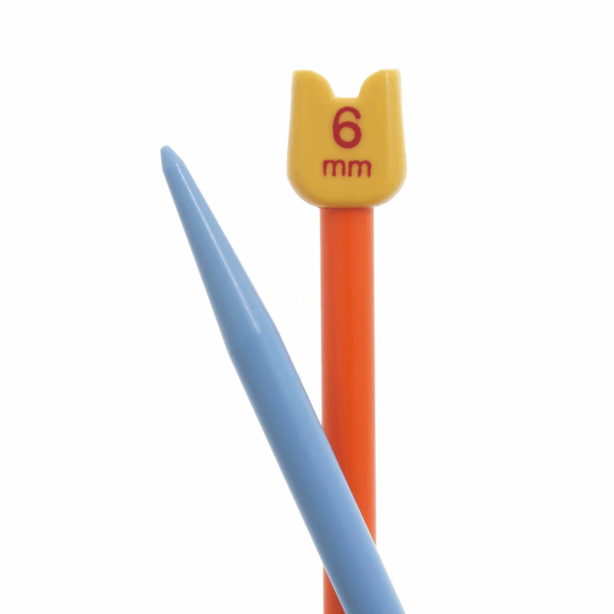 PONY Children's Coloured Plastic Single-Ended Knitting Pins - 18cm x 6mm (Orange/Blue) - Image 2