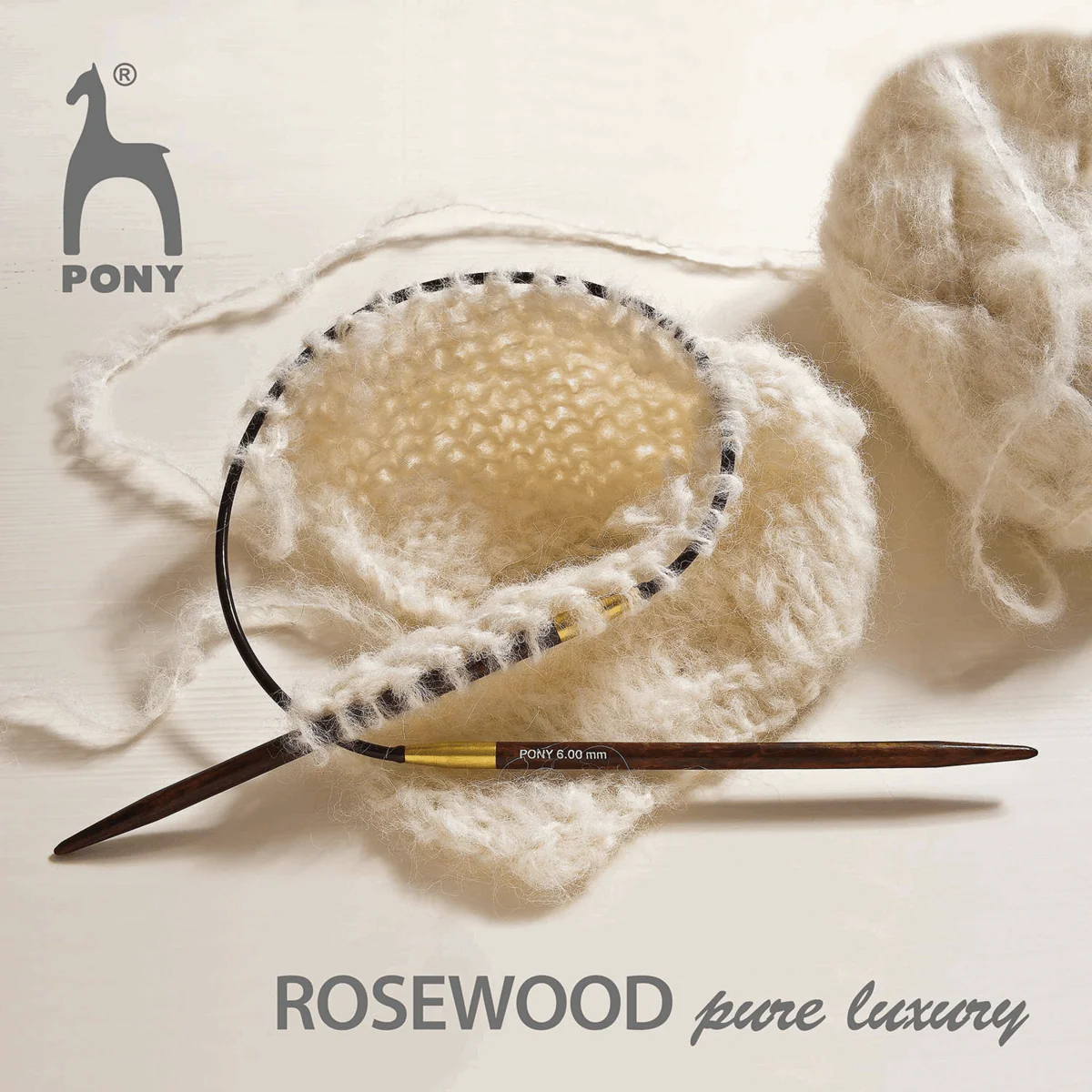 PONY Circular Fixed Rosewood Knitting Pins - 80cm x 6.00mm - Image 2