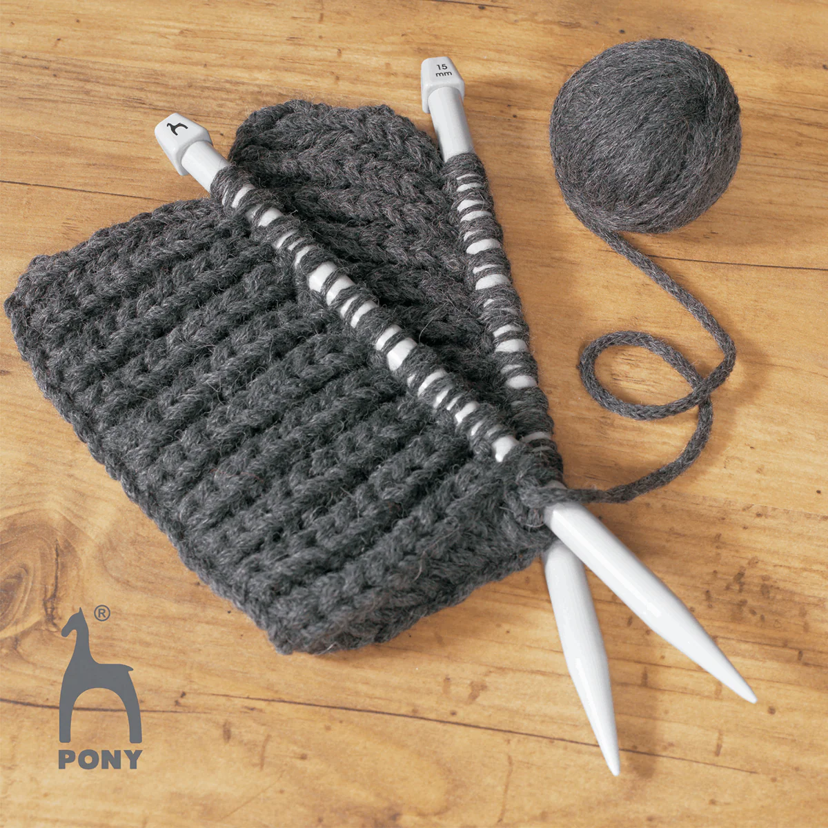 PONY Classic Knitting Pins - 25cm x 15mm, 2 Pack - Image 2