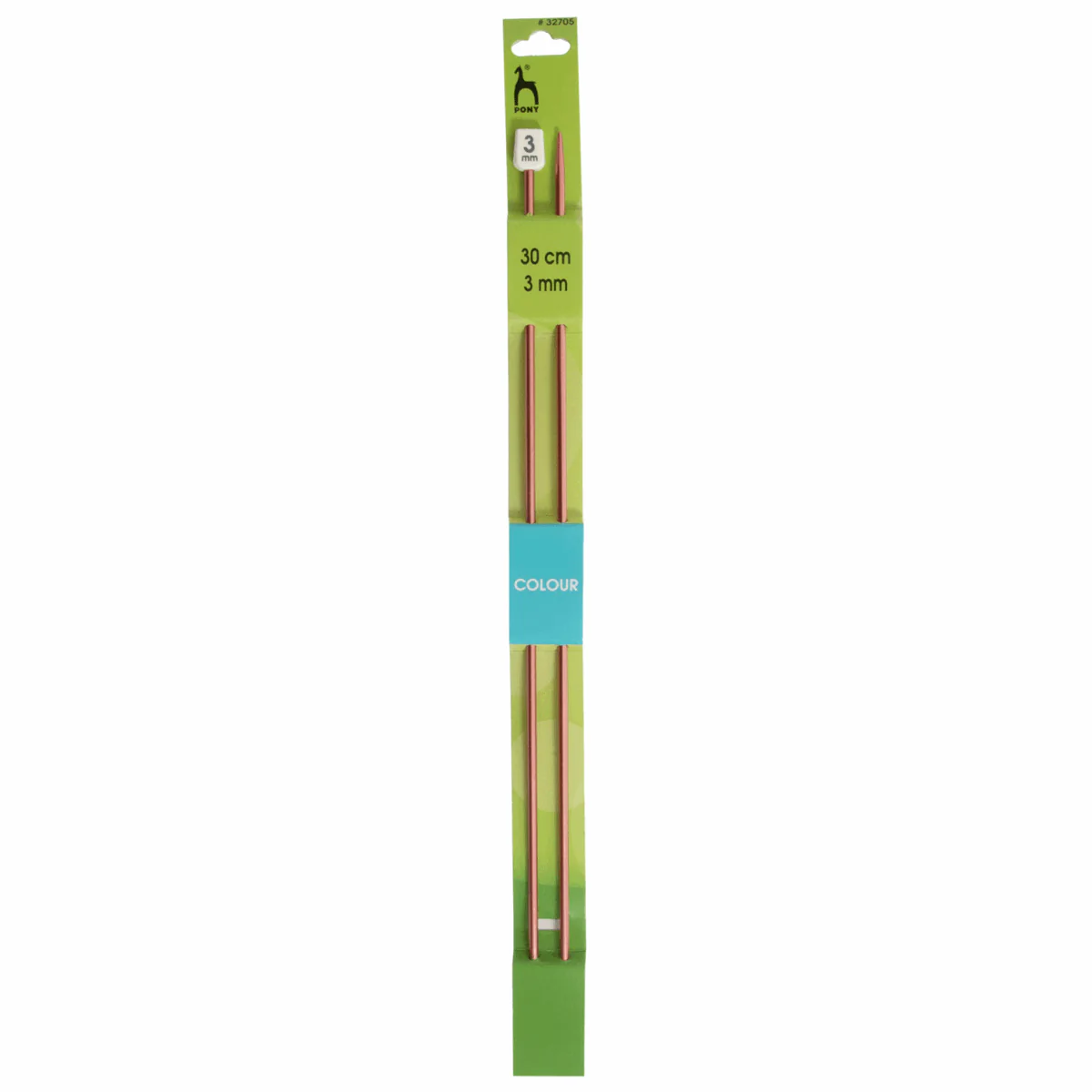 PONY Colour Single-Ended Aluminium Knitting Pins - 30cm x 3.00mm