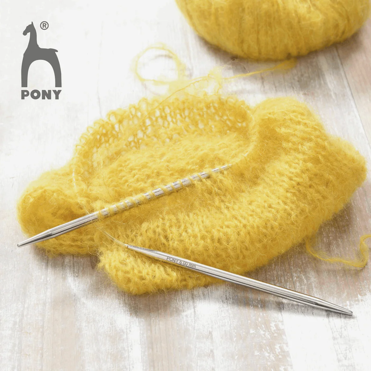 PONY 'Elan' Circular Fixed Stainless Steel Knitting Pins - 80cm x 6.00mm - Image 2