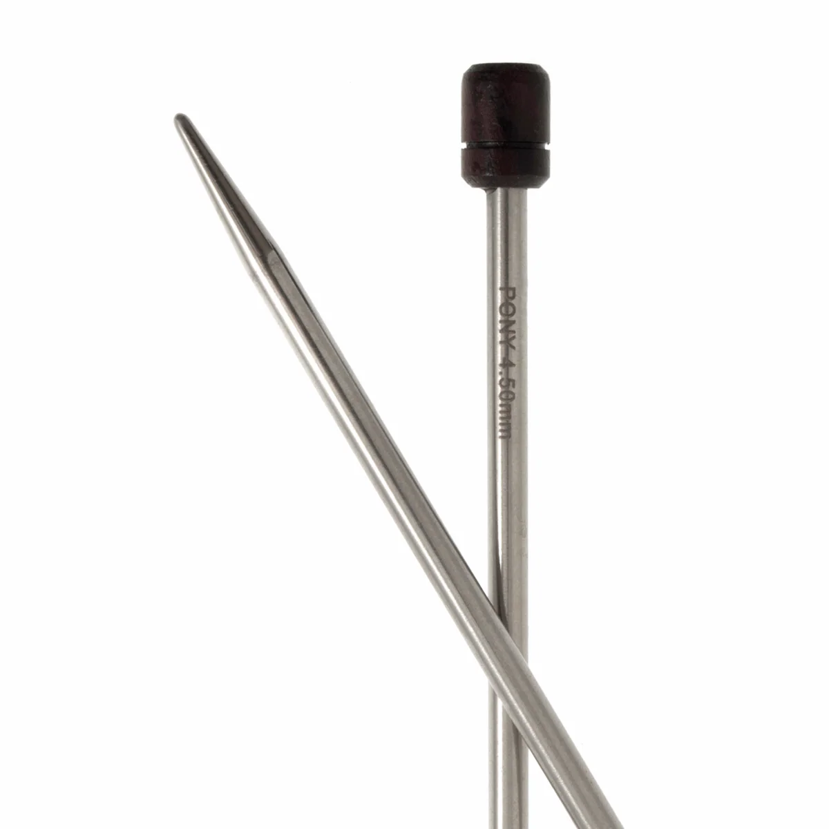 PONY 'Elan' Single-Ended Stainless Steel Knitting Pins with Rosewood Knob - 35cm x 4.50mm - Image 2
