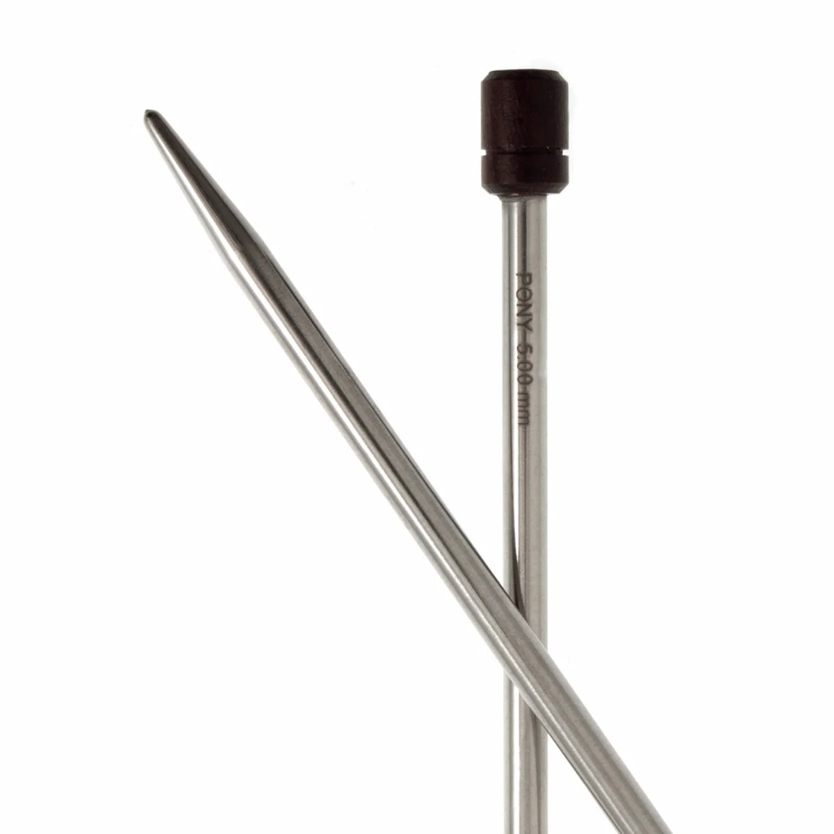 PONY 'Elan' Single-Ended Stainless Steel Knitting Pins with Rosewood Knob - 35cm x 5.00mm - Image 2