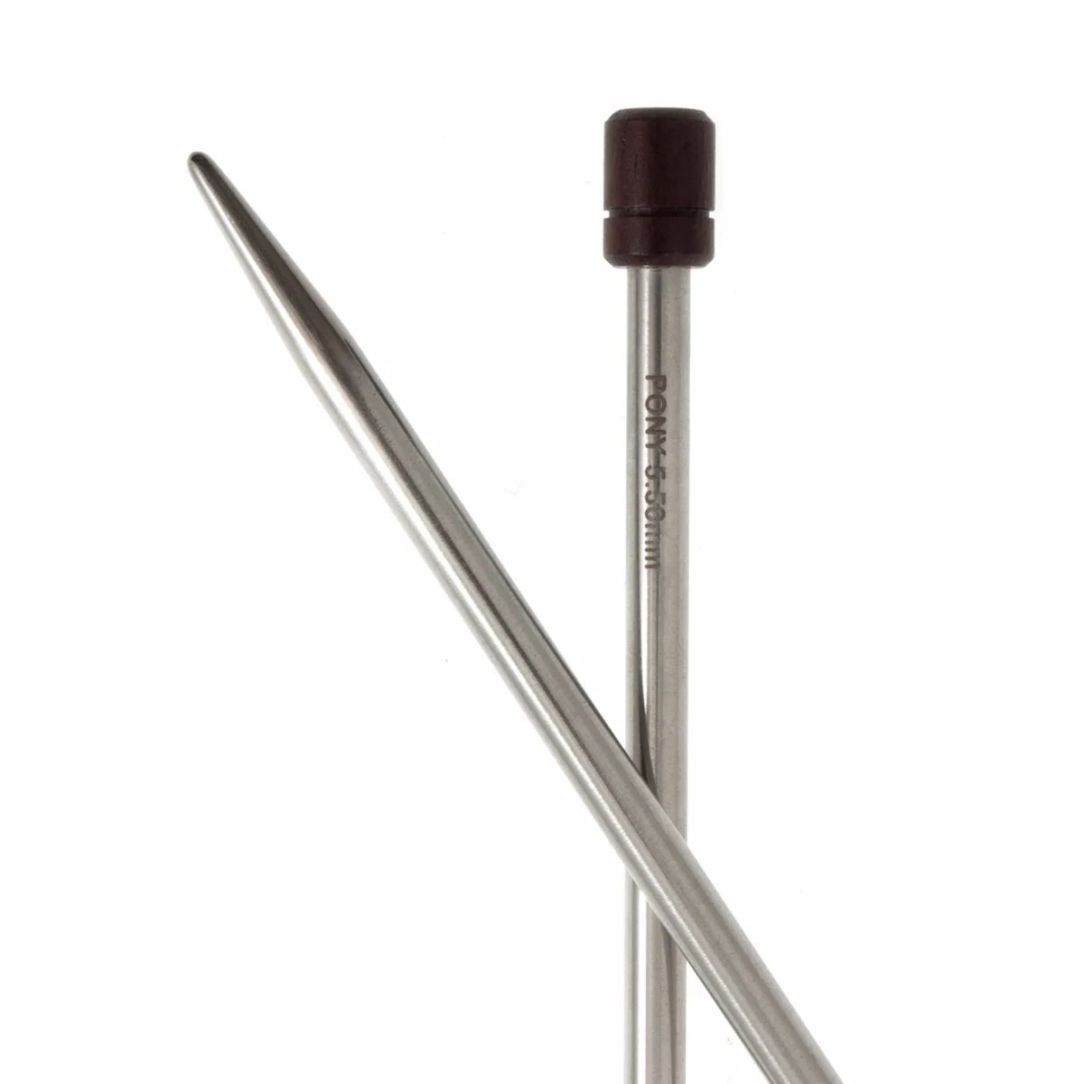 PONY 'Elan' Single-Ended Stainless Steel Knitting Pins with Rosewood Knob - 35cm x 5.50mm - Image 2