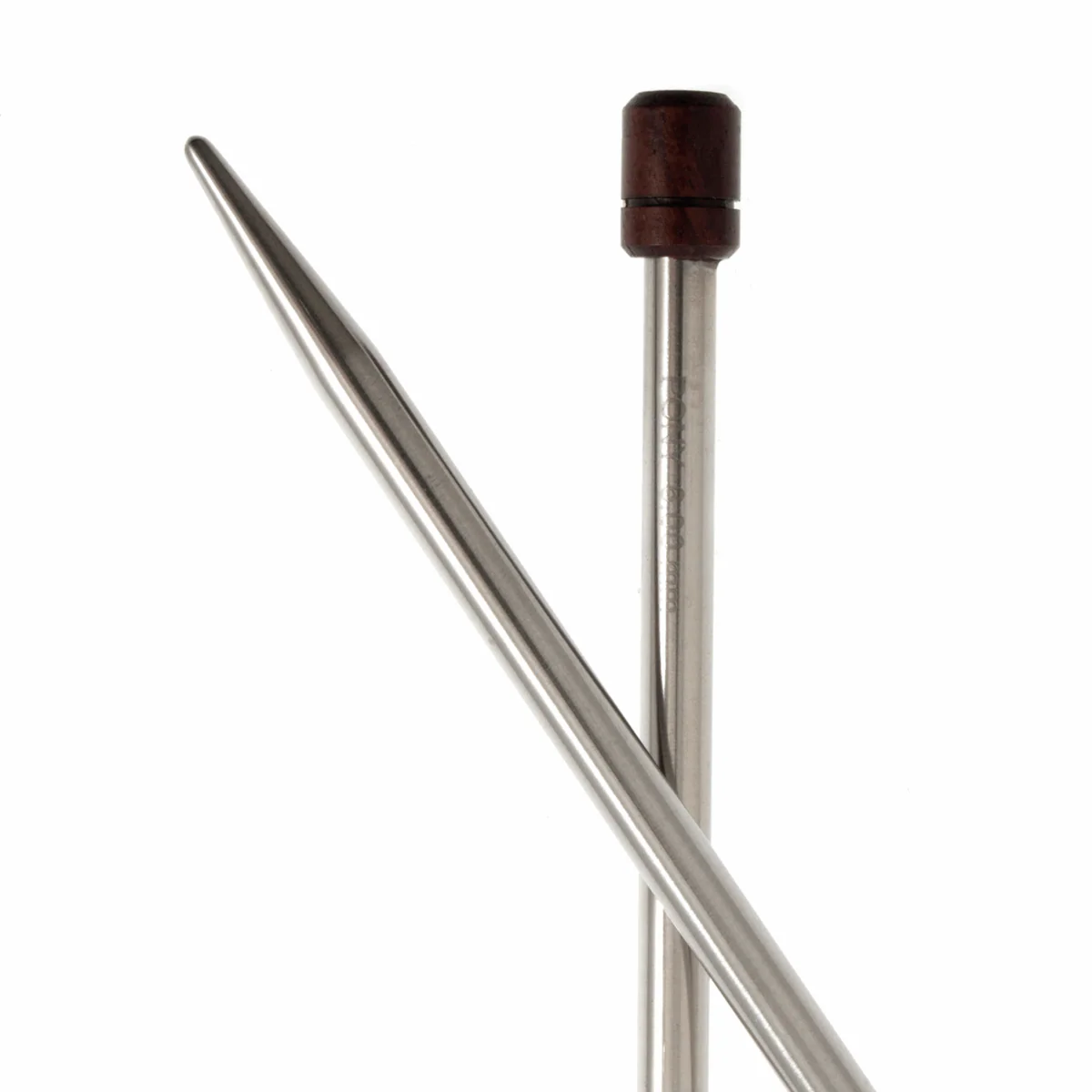 PONY 'Elan' Single-Ended Stainless Steel Knitting Pins with Rosewood Knob - 35cm x 6.00mm - Image 2