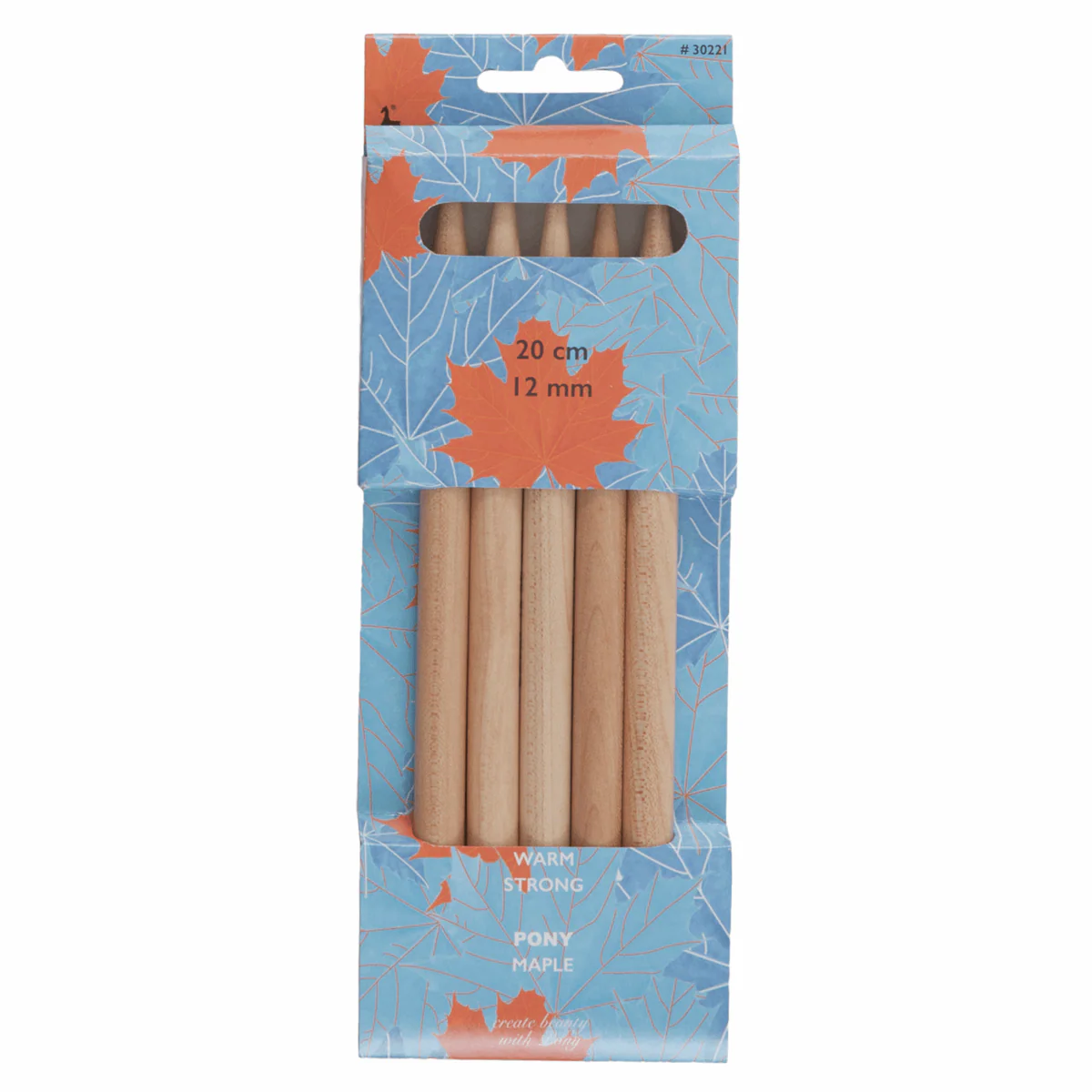 PONY Maple Double-Ended Knitting Pins - 20cm x 12mm (Set of 5)