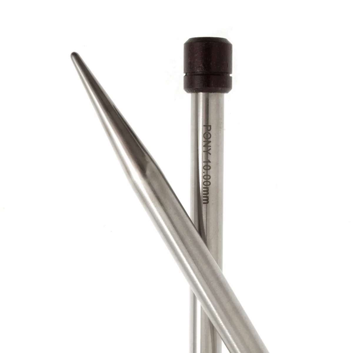 PONY 'Elan' Single-Ended Stainless Steel Knitting Pins with Rosewood Knob - 35cm x 10.00mm - Image 2