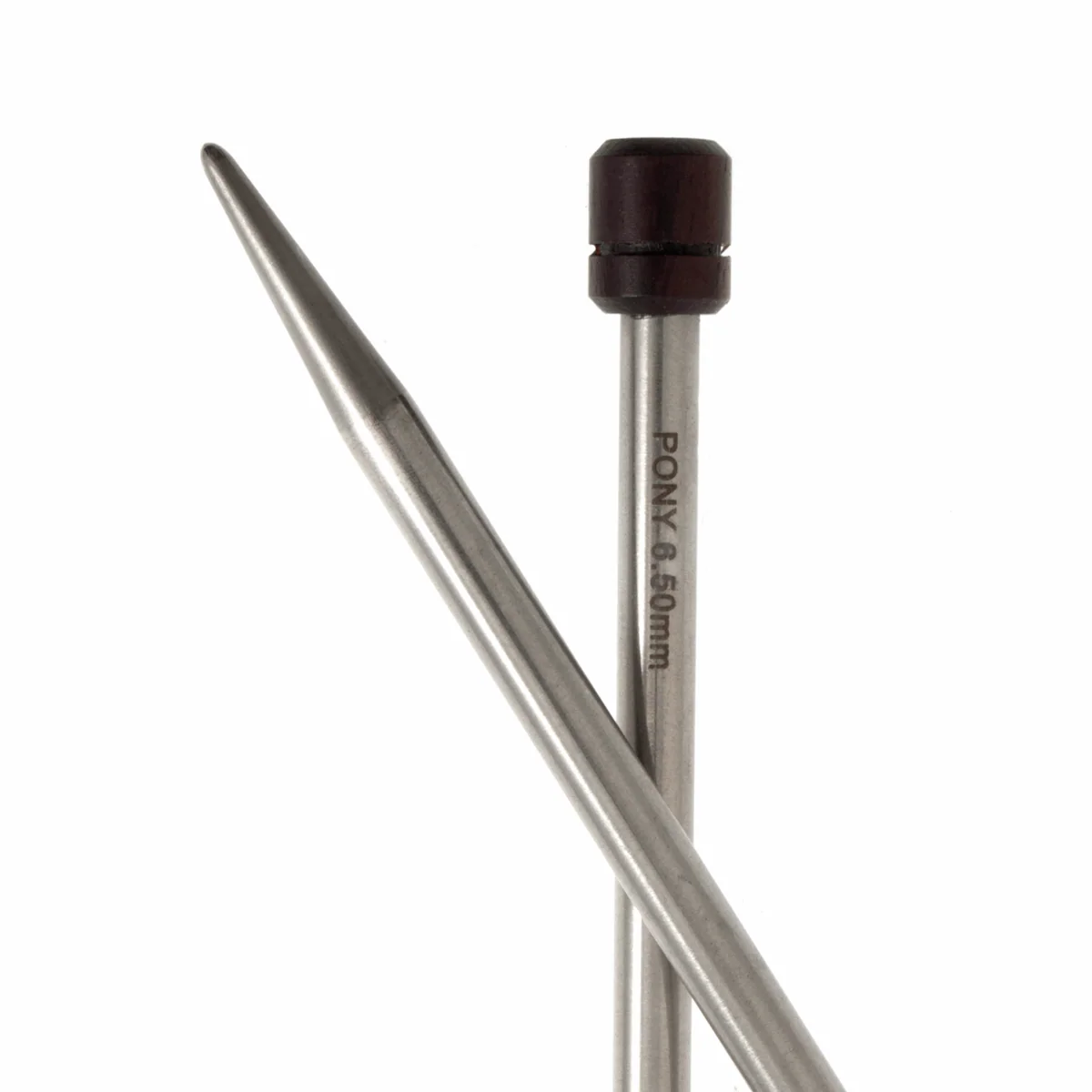 PONY 'Elan' Single-Ended Stainless Steel Knitting Pins with Rosewood Knob - 35cm x 6.50mm - Image 2
