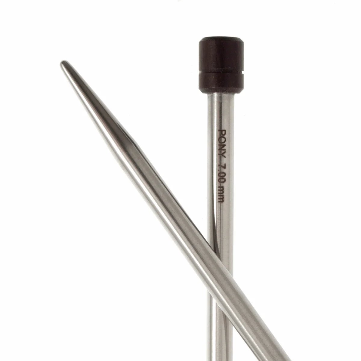PONY 'Elan' Single-Ended Stainless Steel Knitting Pins with Rosewood Knob - 35cm x 7.00mm - Image 2