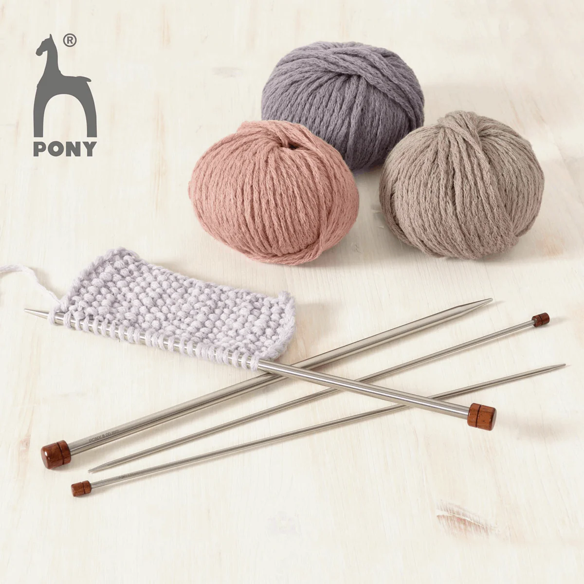 PONY 'Elan' Single-Ended Stainless Steel Knitting Pins with Rosewood Knob - 35cm x 8.00mm - Image 3