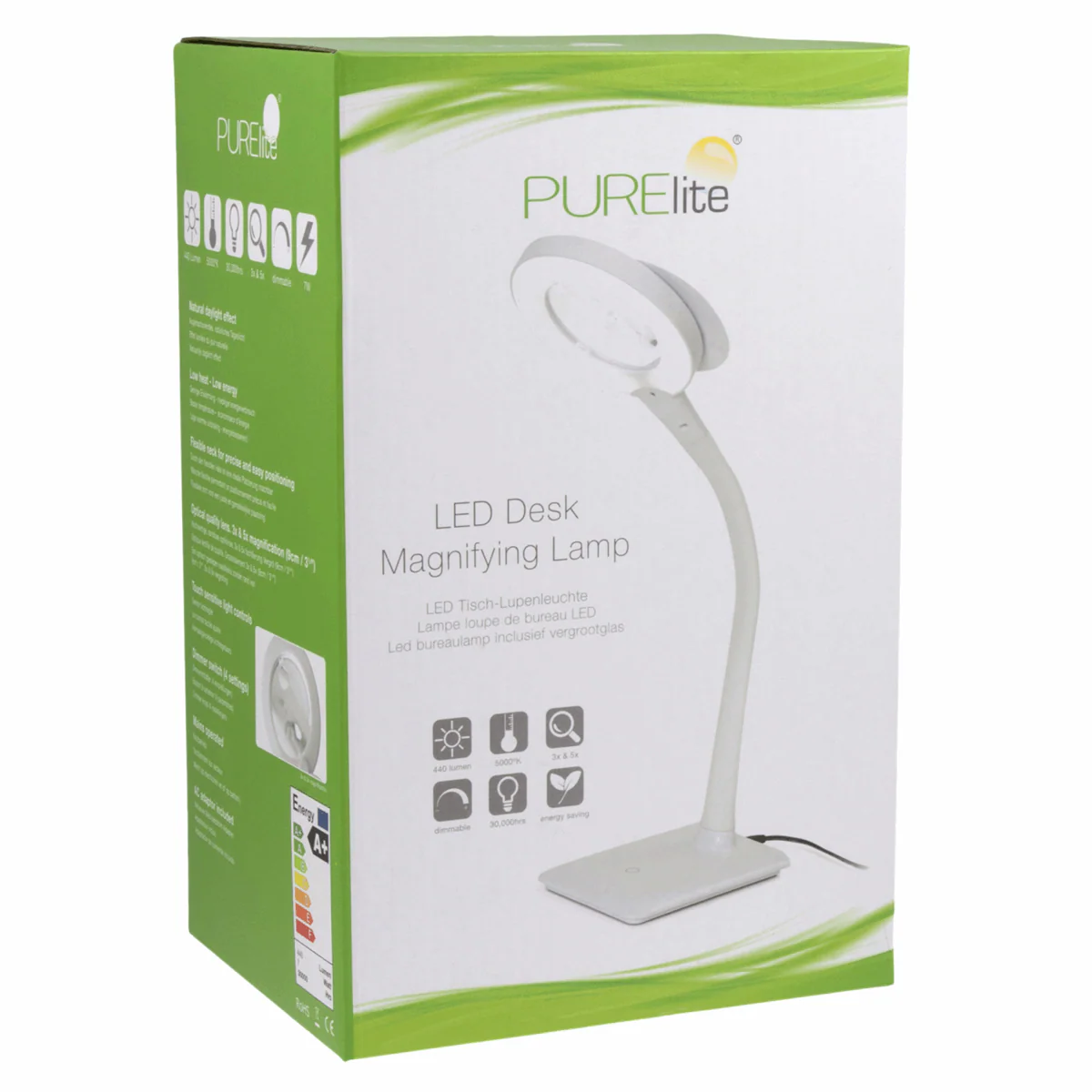 PURElite Magnifying Desk Lamp - Flexible arm with 3x and 5x magnification (mains powered) - Image 2