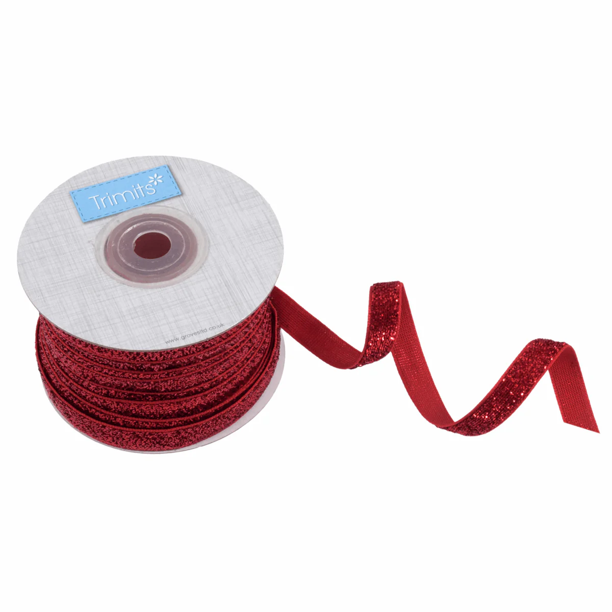 Red Glitter Velvet Ribbon - 20m x 10mm - Image 2