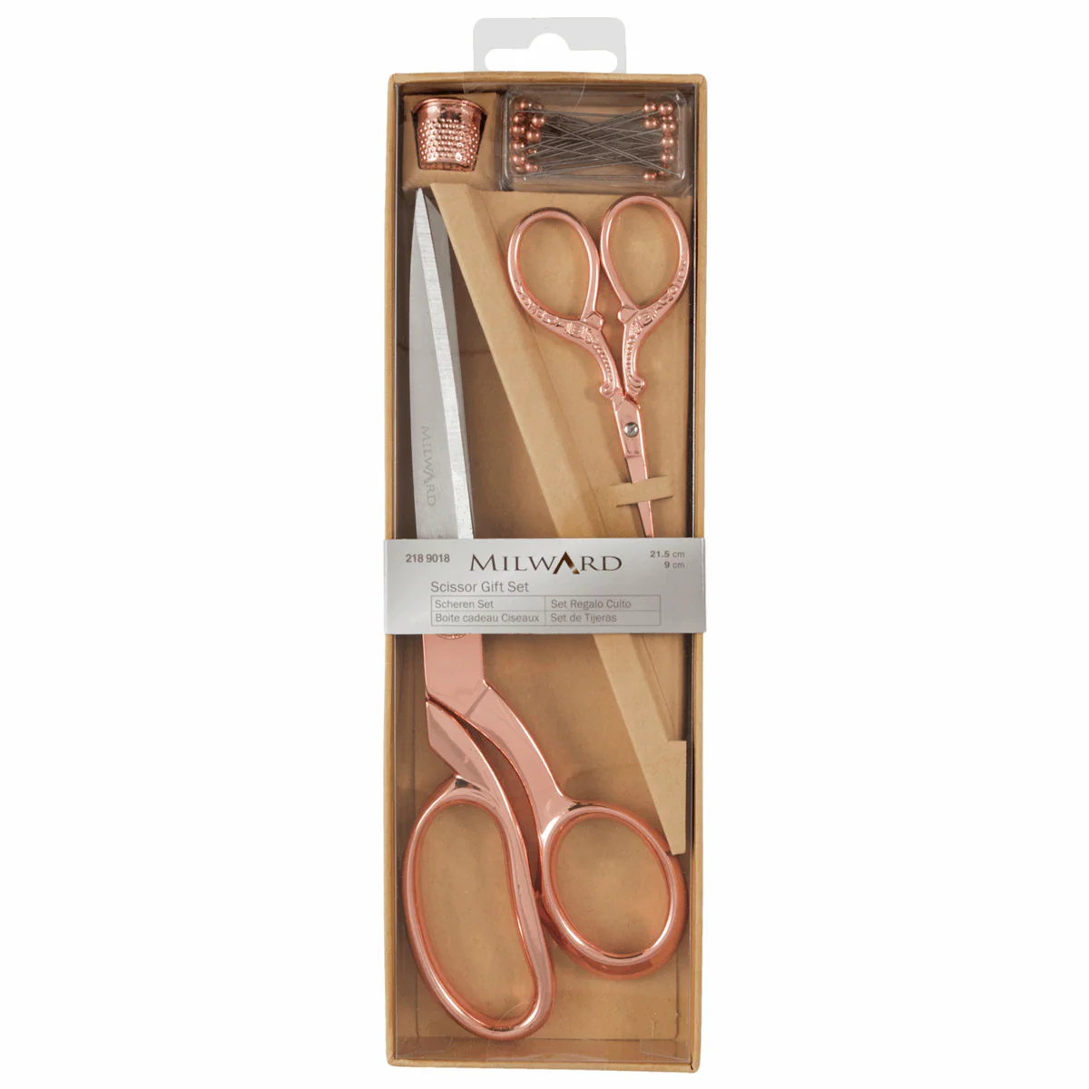 Rose Gold Scissors Gift Set - 21.5cm & 9.5cm (inc. Pins & Thimble) - Image 2