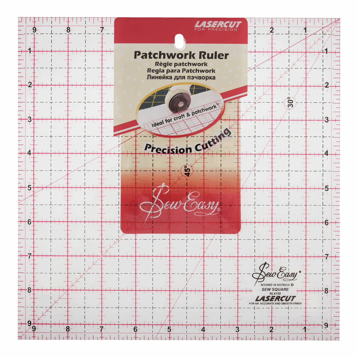 Sew Easy Square Patchwork Template - 9.5 x 9.5in
