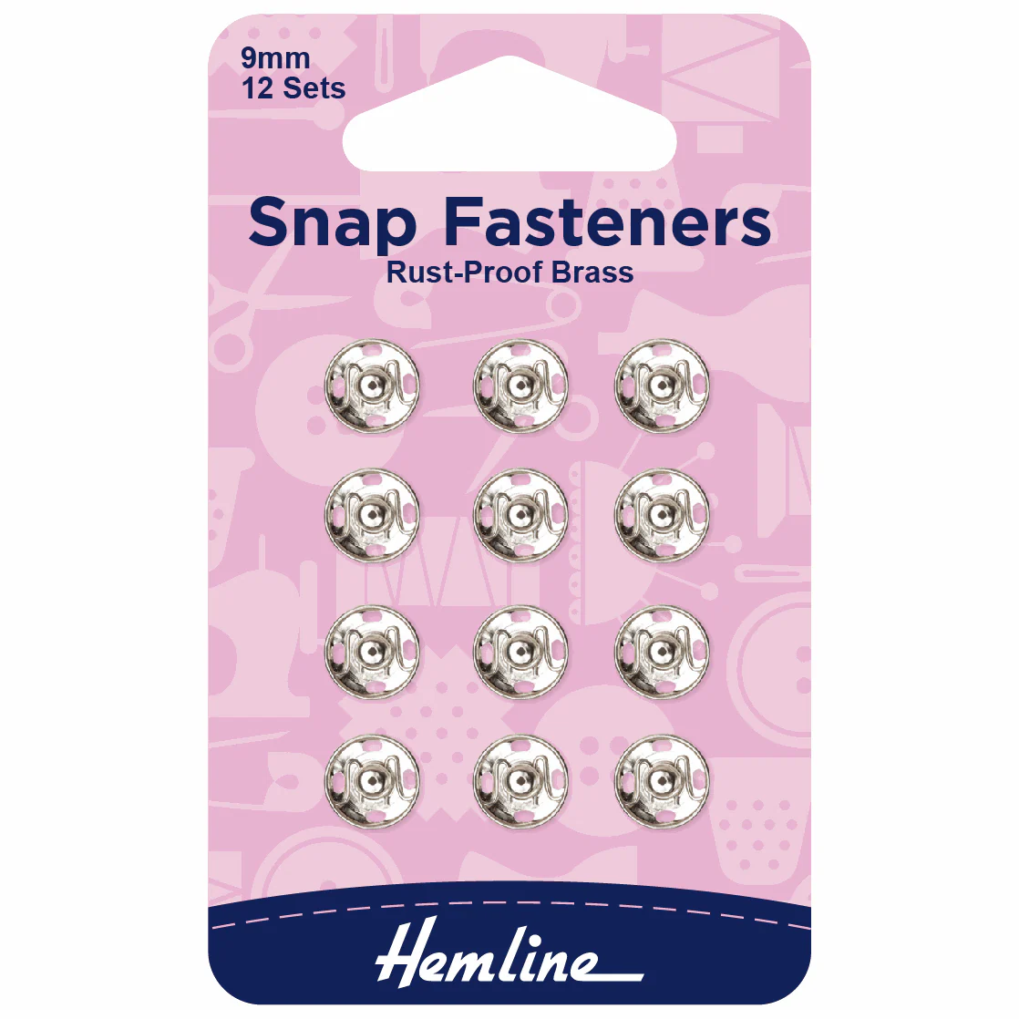 Sew-On Snap Fasteners - 9mm Nickel (Pack of 12)