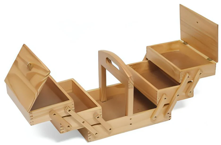 Sewing Box - Cantilever Pine Wood 3 Tier - Image 2