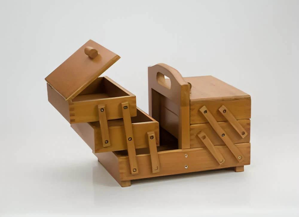 Sewing Box - Cantilever Pine Wood 3 Tier - Image 3