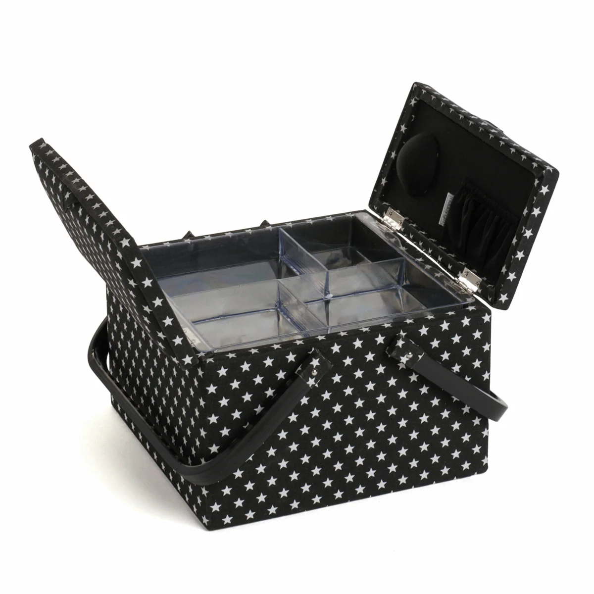 Black Star Design Sewing Box with Twin Lid - Large Square - Image 2