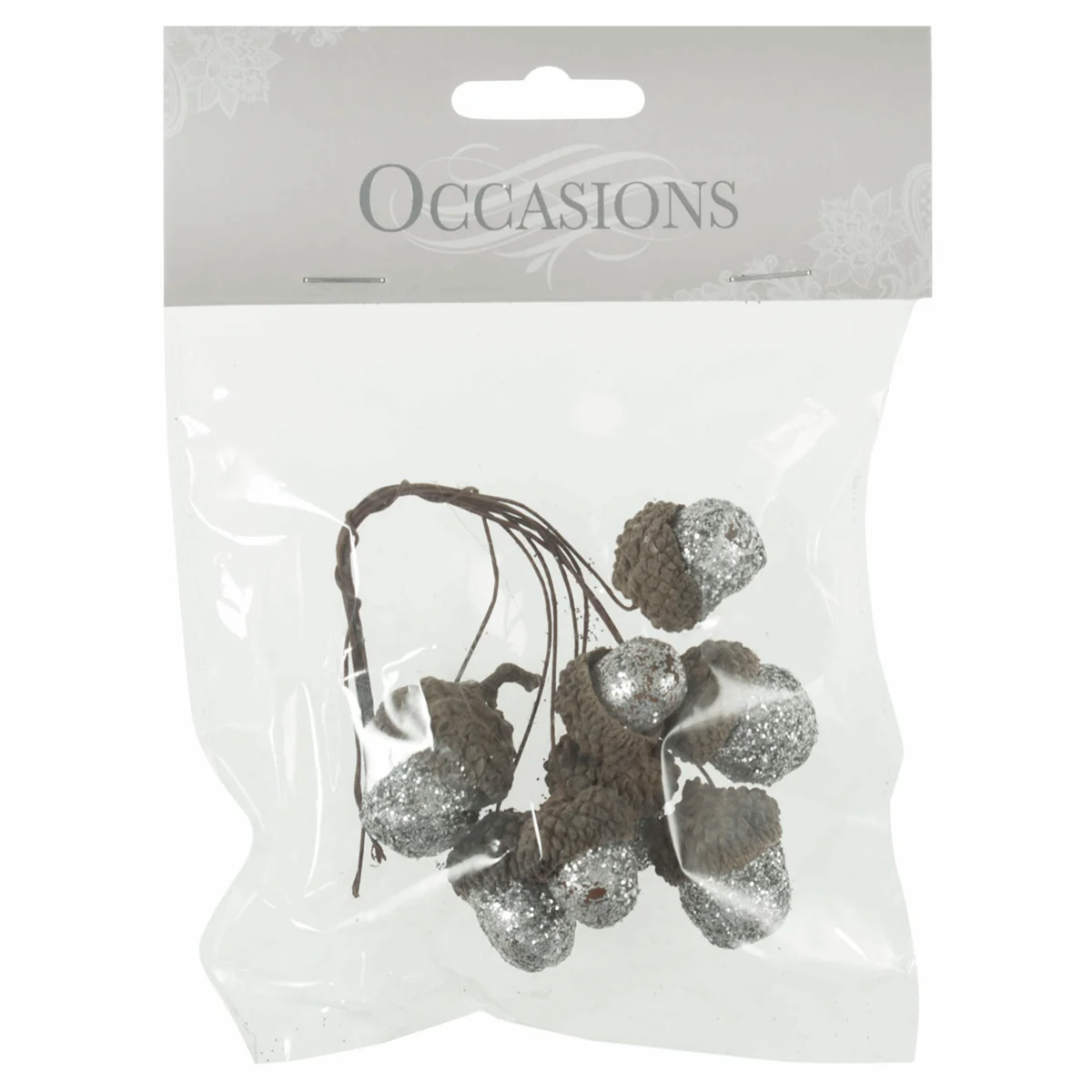 Silver Glitter Acorns on Wire (Pack of 8 Stems) - Image 2