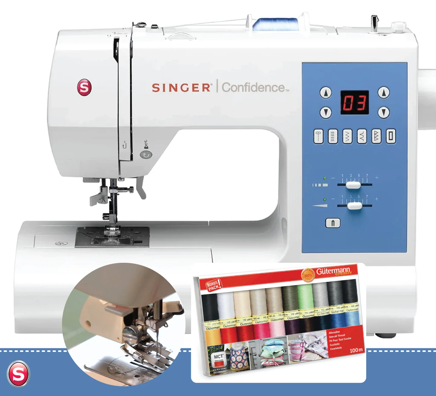 Singer Confidence 7465 Deluxe Bundle with Walking Foot and 20 x Gutermann Thread Set worth over £60 - 2026 model