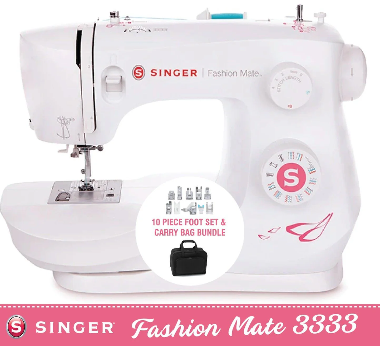 Singer Fashion Mate 3333 Bundle with 10 piece sewing accessory foot set and Storage Bag worth over £60 - 2026 model - Image 2