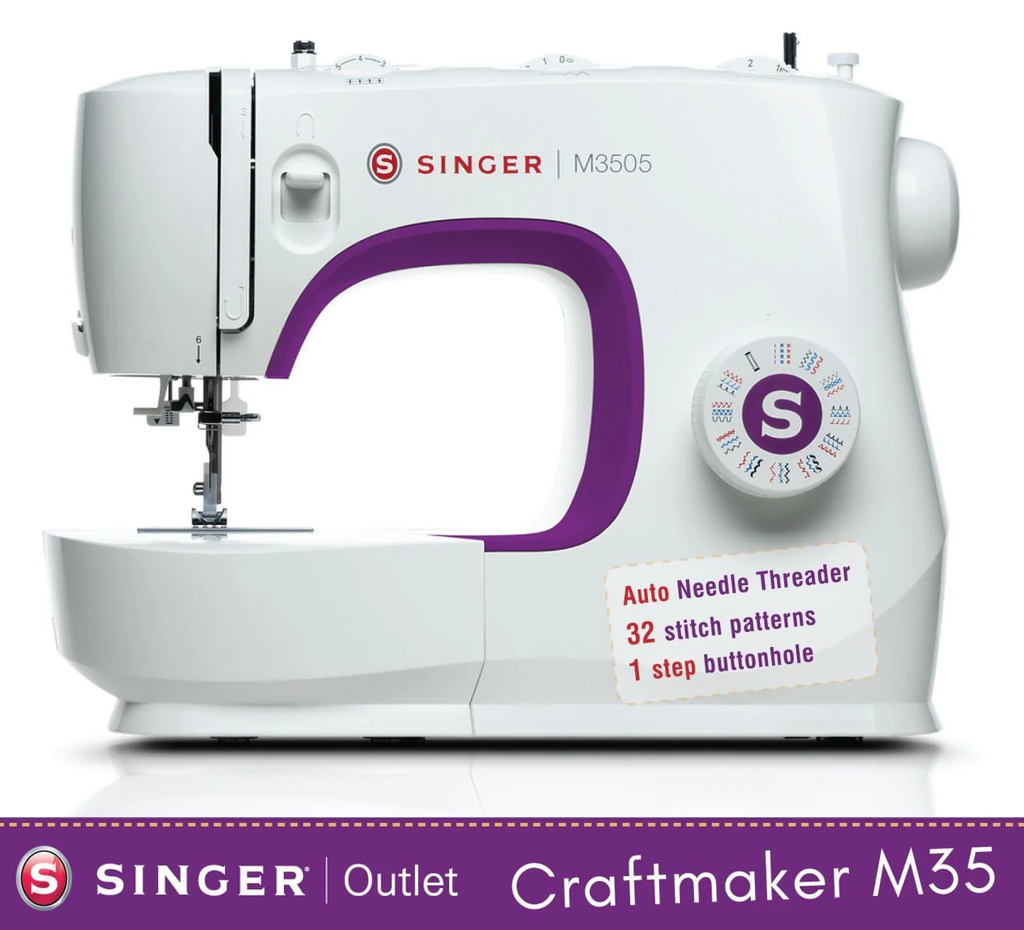 Singer M35 - Ultimate Spec 32 stitch patterns, 1 step buttonhole, Heavy duty metal frame - Ex Display - Image 2