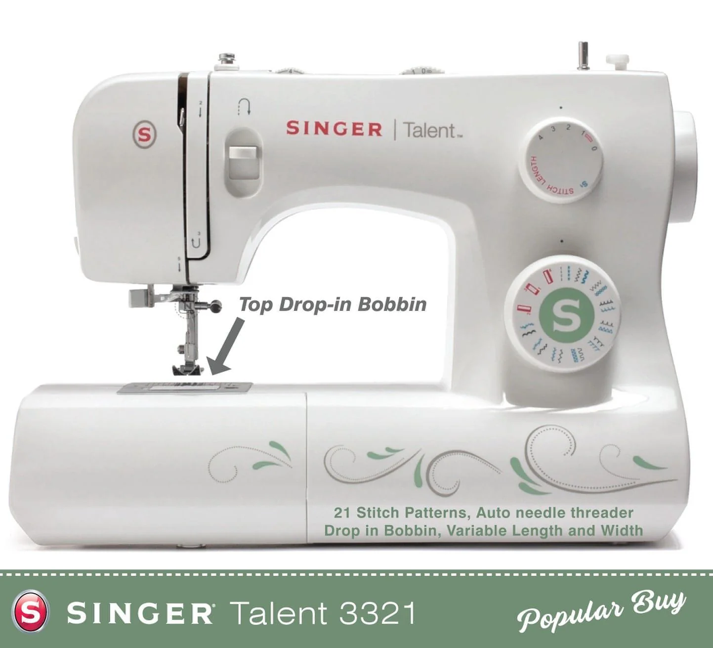 Singer Talent 3321 Sewing Machine - Drop in bobbin, Workhorse with auto needle threader - Image 2