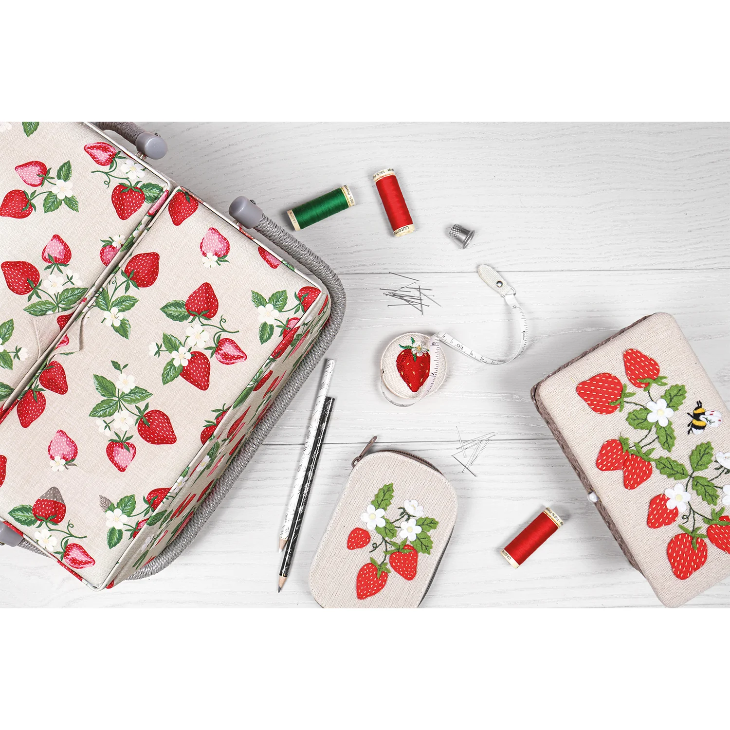 Strawberry Greenhouse Wicker Basket with Appliqué Design Sewing Box - Small - Image 4