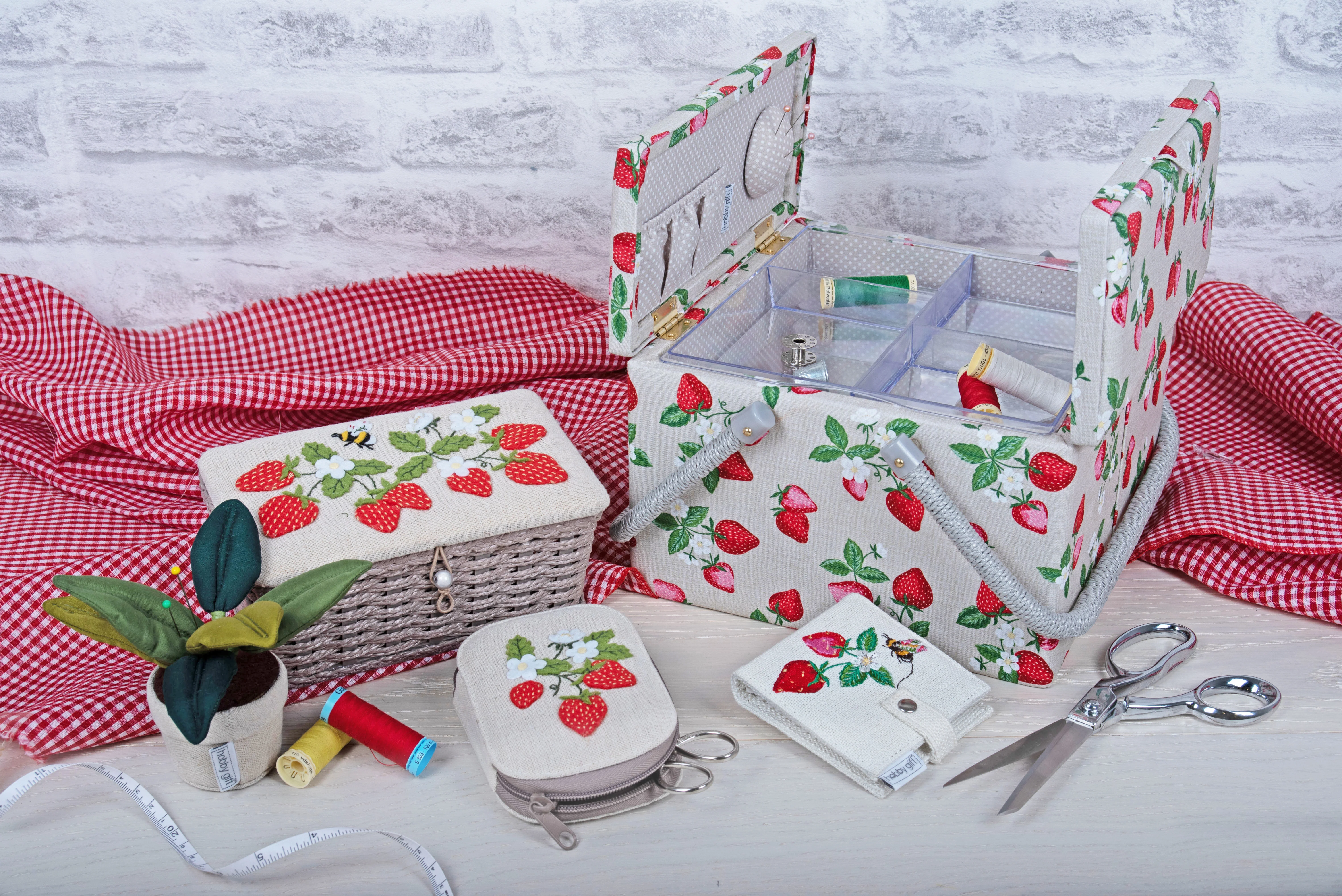 Strawberry Greenhouse with Twin Lid Sewing Box - Large - Image 2