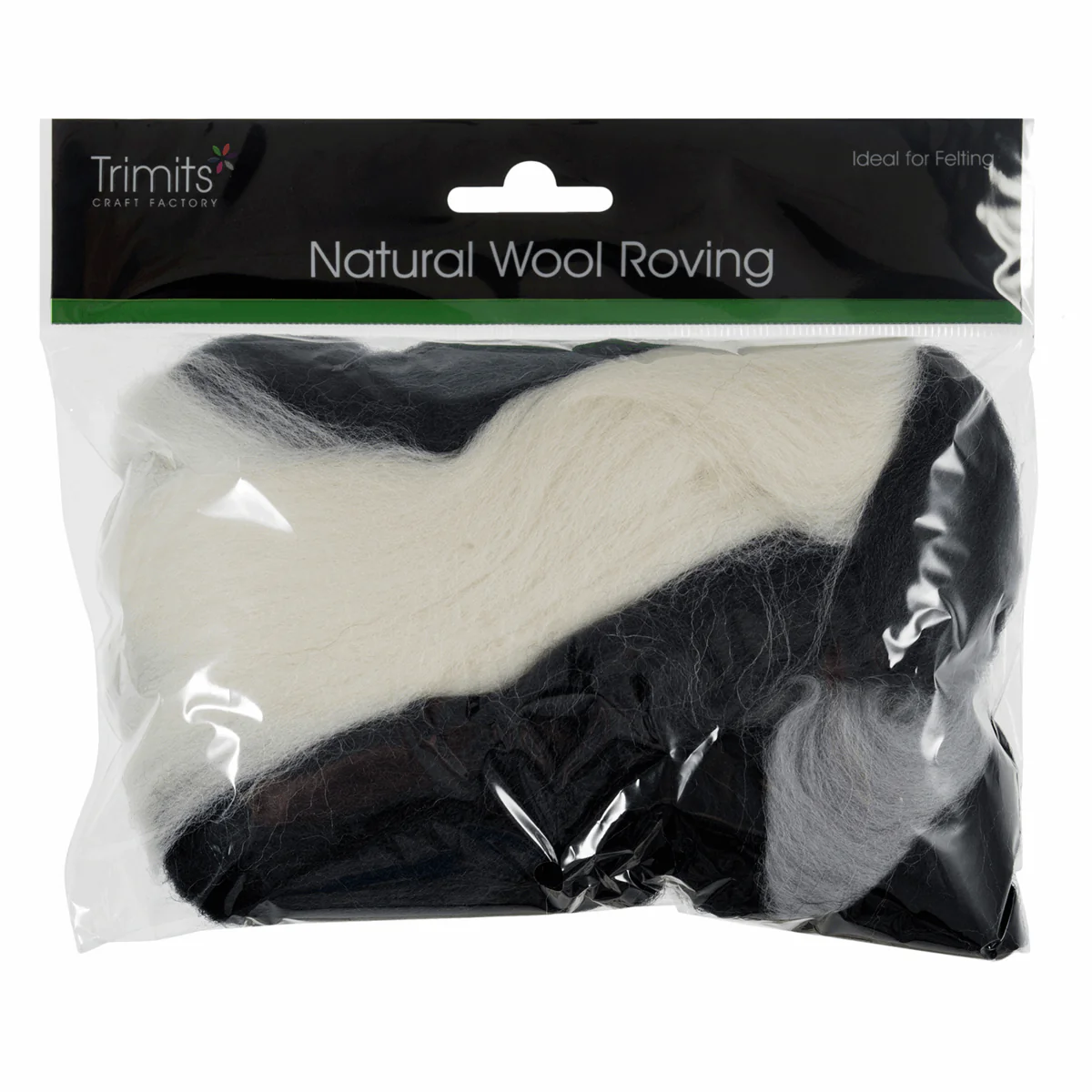 Trimits Assorted Monochrome Natural Wool Roving - 50g - Image 2