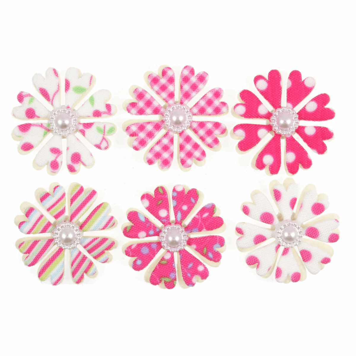 Trimits Craft Embellishments - Pink Flower Heads with Pearls (Pack of 6)