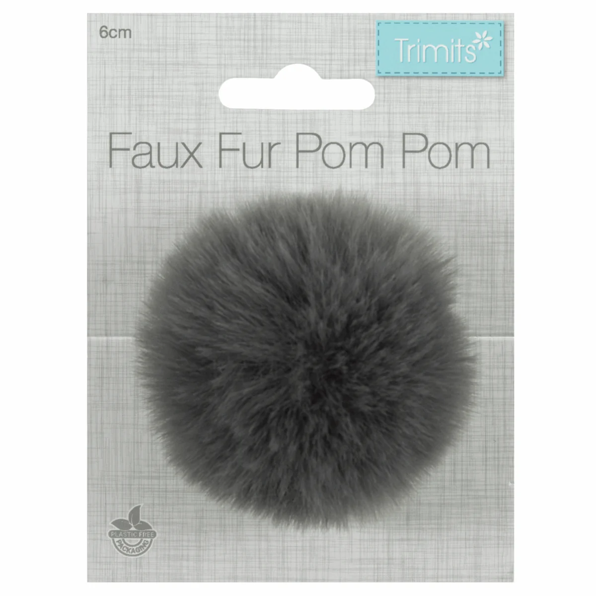 Trimits Faux Fur Super Fluffy Pom Pom - Grey 6cm (Medium) - Image 2