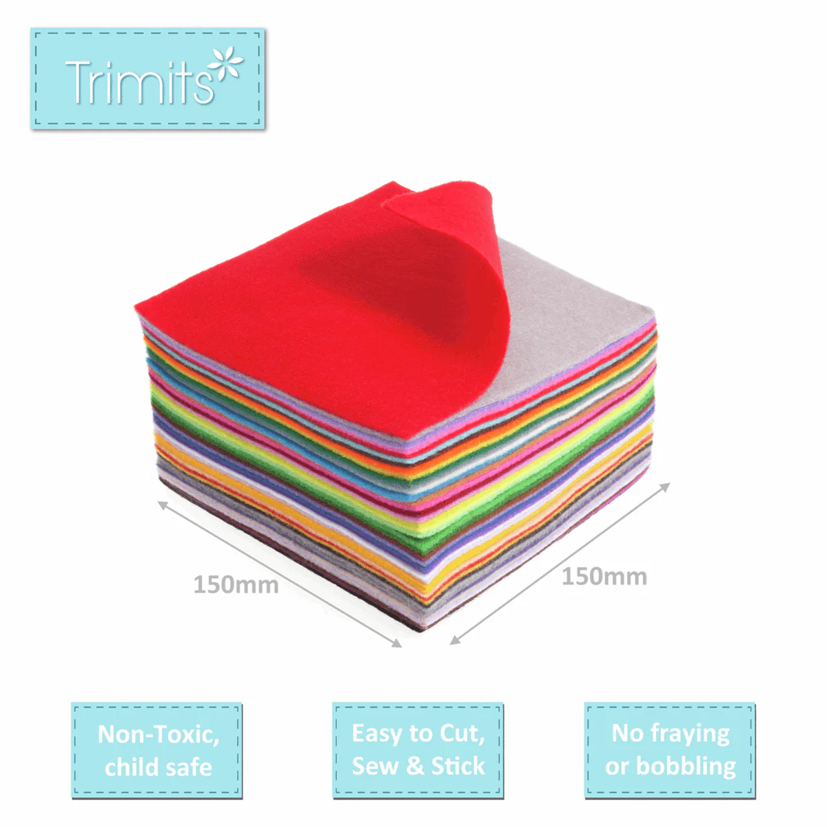 Trimits Felt Acrylic Squares 15cm x 15cm - Pack of 42 Mixed Colours - Image 2