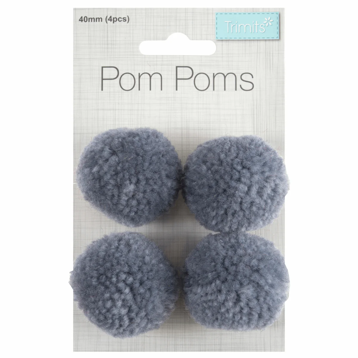 Trimits Grey Fluffy Pom Poms - 4cm (Pack of 4) - Image 2