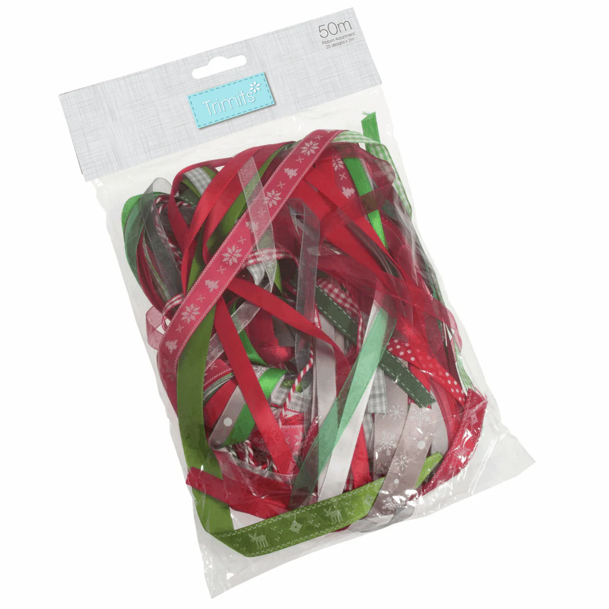Trimits Mixed Christmas Ribbon Bag - 50m (25 x 2m cut lengths) - Image 2