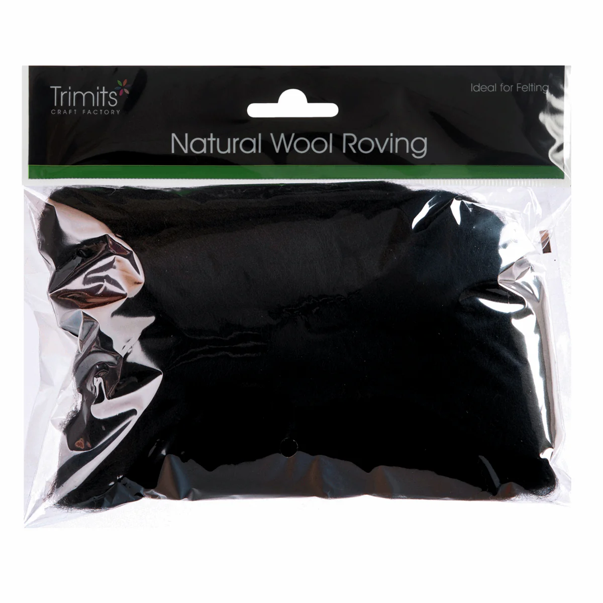 Trimits Black Natural Wool Roving - 50g - Image 2