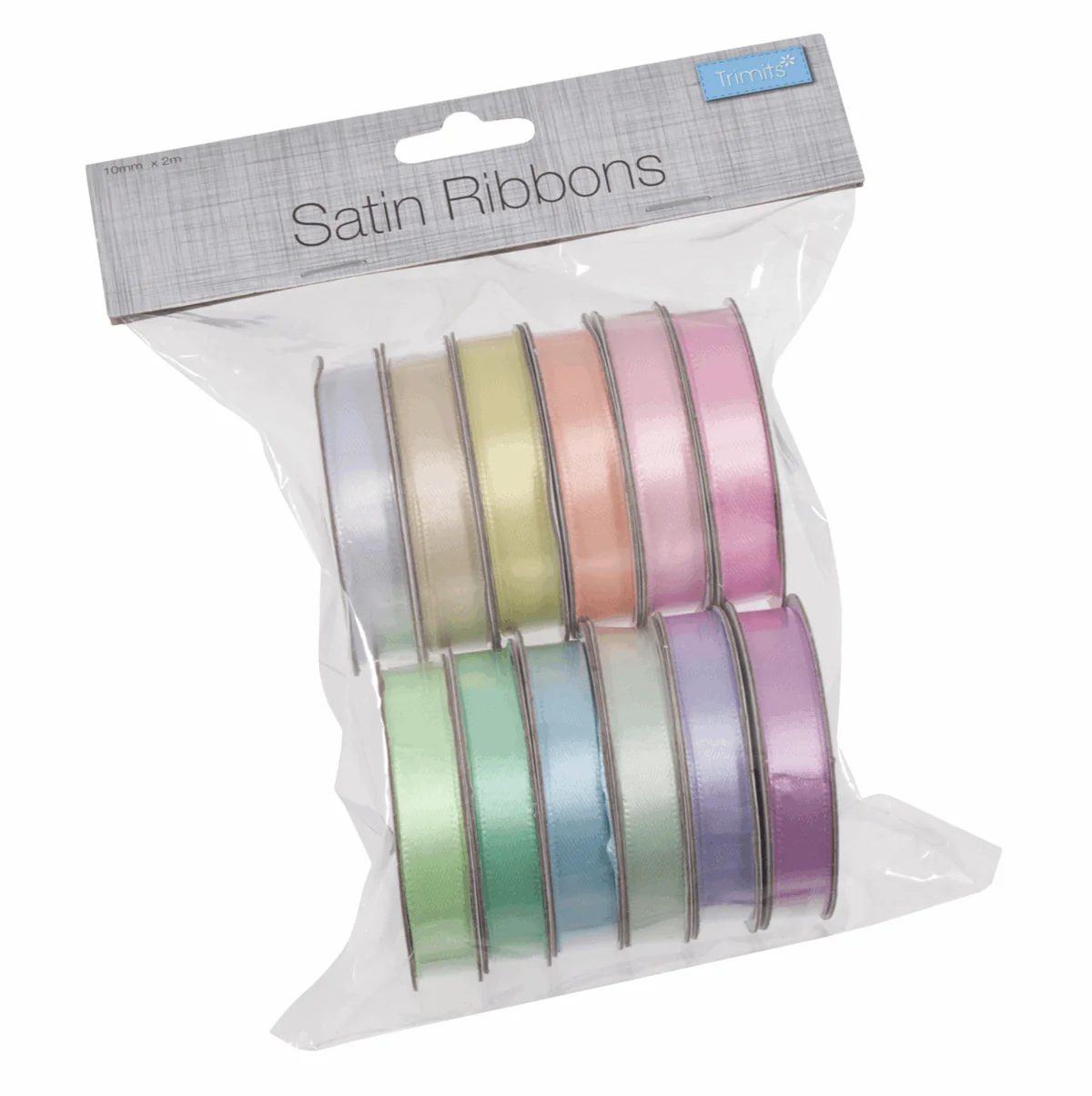 Trimits Pastel Satin Ribbon Bag - 2m x 10mm (Pack of 12) - Image 2