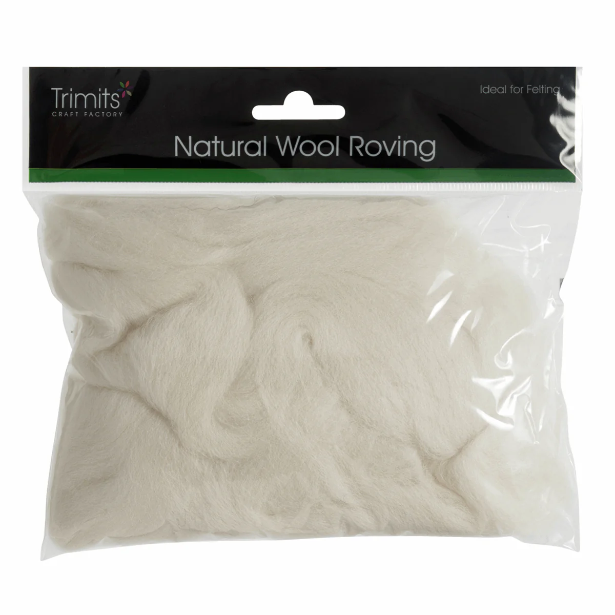Trimits White Natural Wool Roving - 50g - Image 2