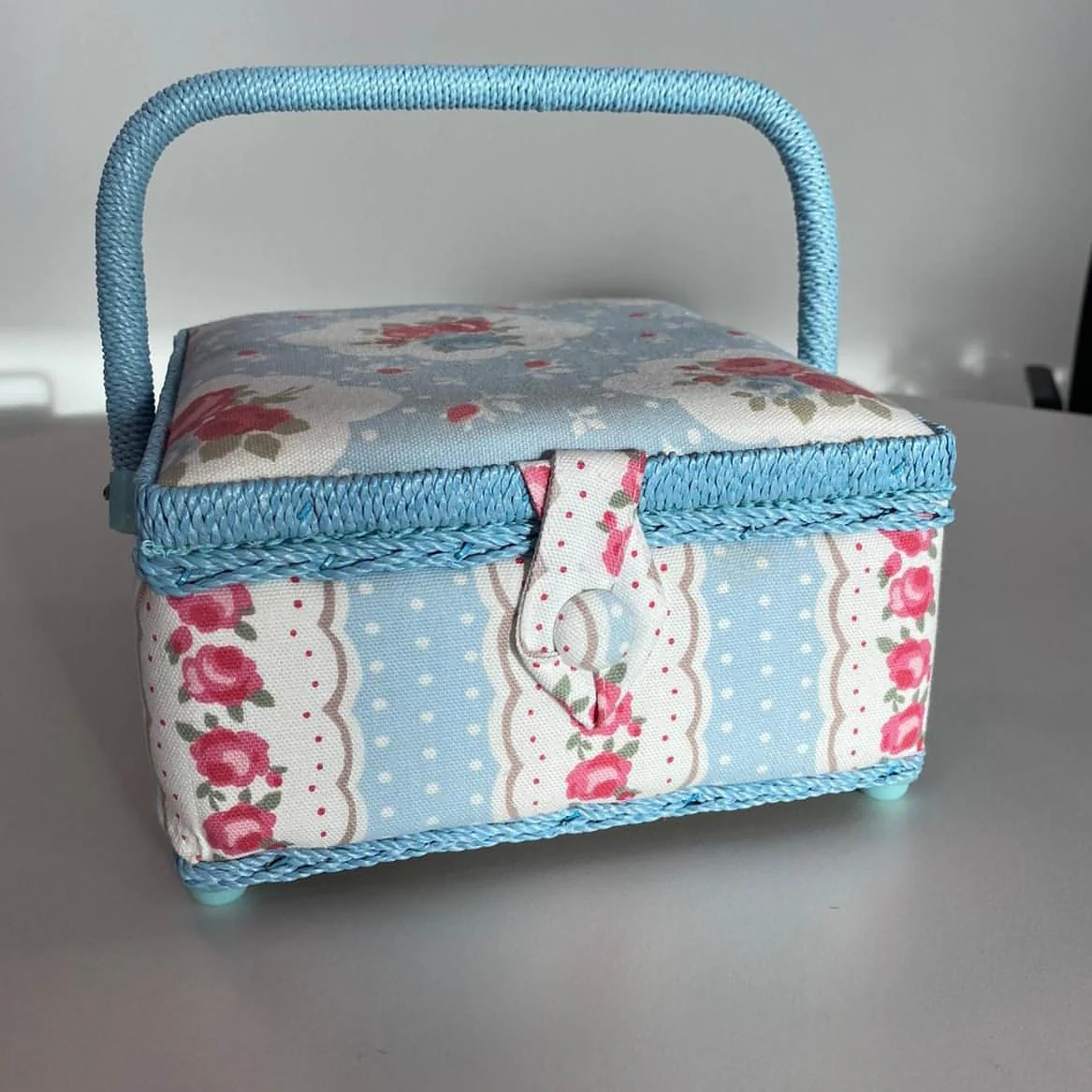 Vintage Sewing Craft Floral Storage Box - Blue